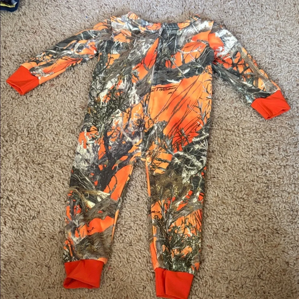 Kids Camouflage Pajama One Piece by Take A Tote - Orange and Gray size 3-6 month